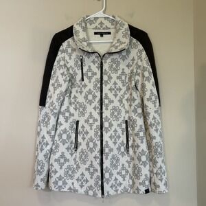 Tonia Debellis Jacket in Black‎ Gray White Full zip Collar Pockets Womens Medium